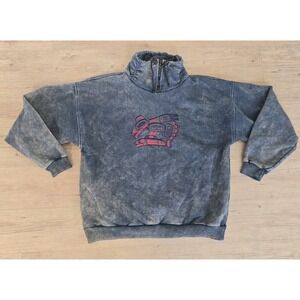 Vintage‎ Blue Stonewash Aboriginal Art Cotton 1/4 Zip Pullover